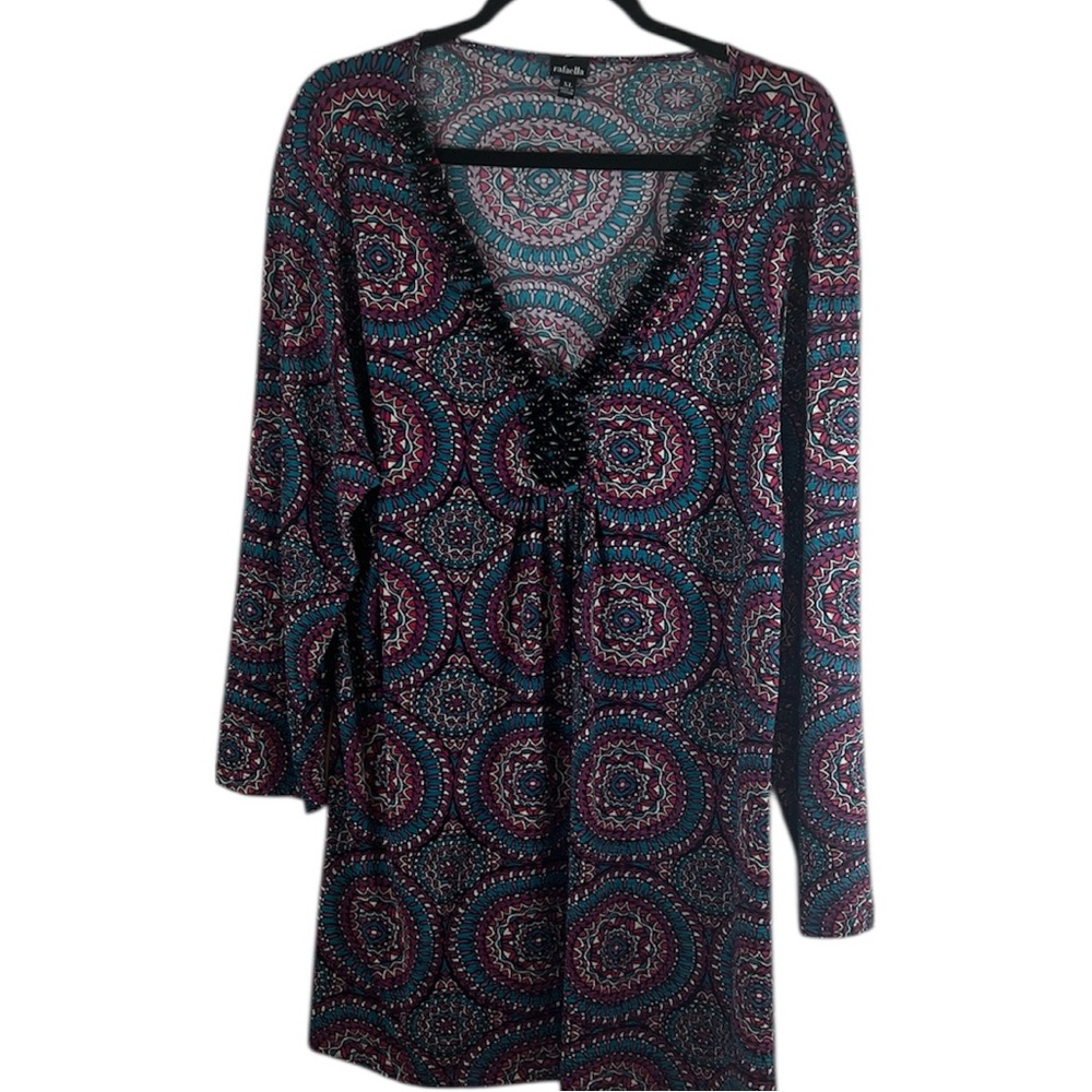 Bohemian Beaded Patterned Top, half sleeves by Rafaella size XL